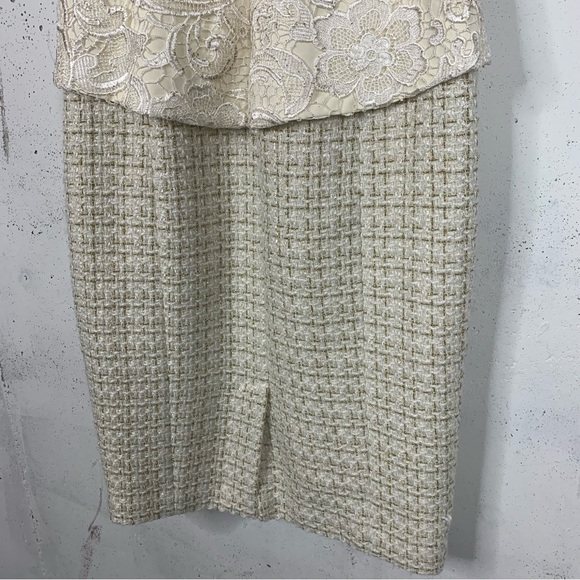 Badgley Mischka Lace And Tweed Gold Metallic Dress Size 8 - Picture 9 of 16